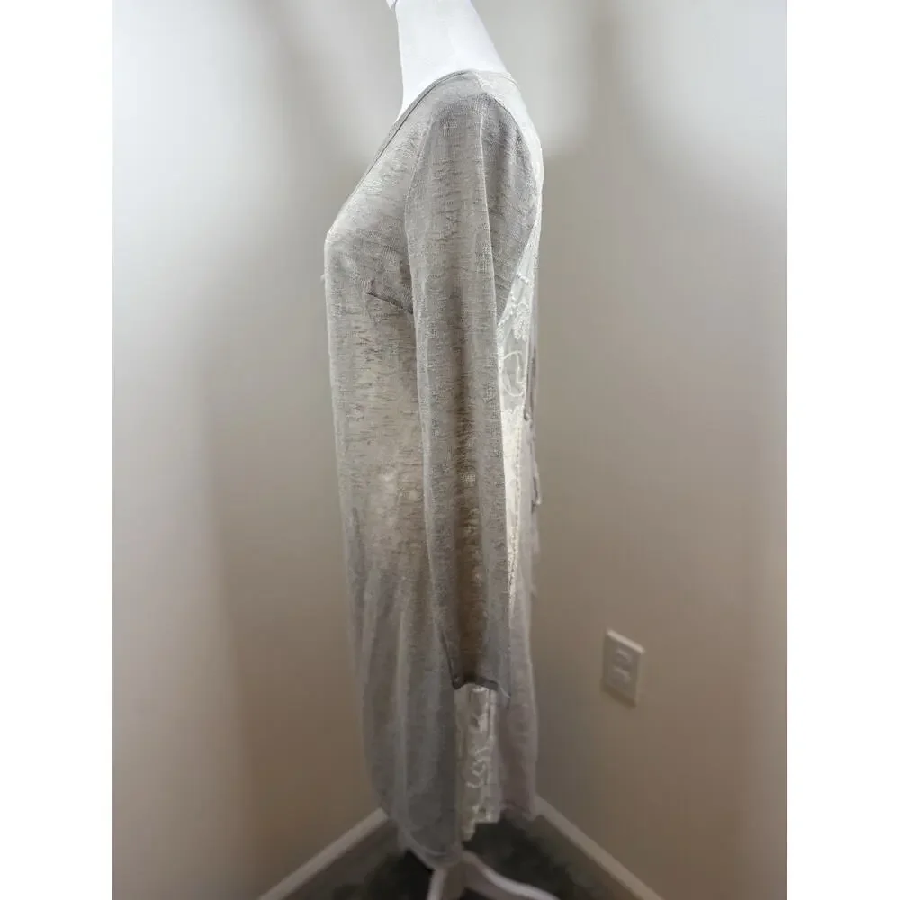 A’reve Mixed Media Long Line Cardigan Size Large Boho Lagenlook Cottagecore
